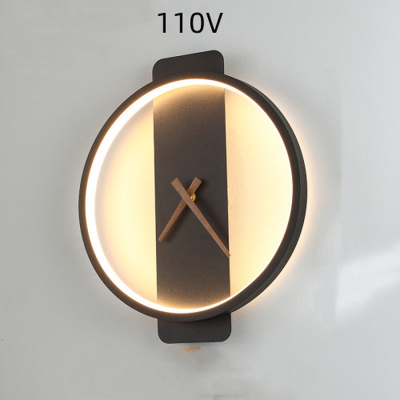 Nordic Style Wall Lamp with Clock for Bedroom and Bedside Use